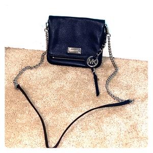 navy leather michael kors shoulder bag